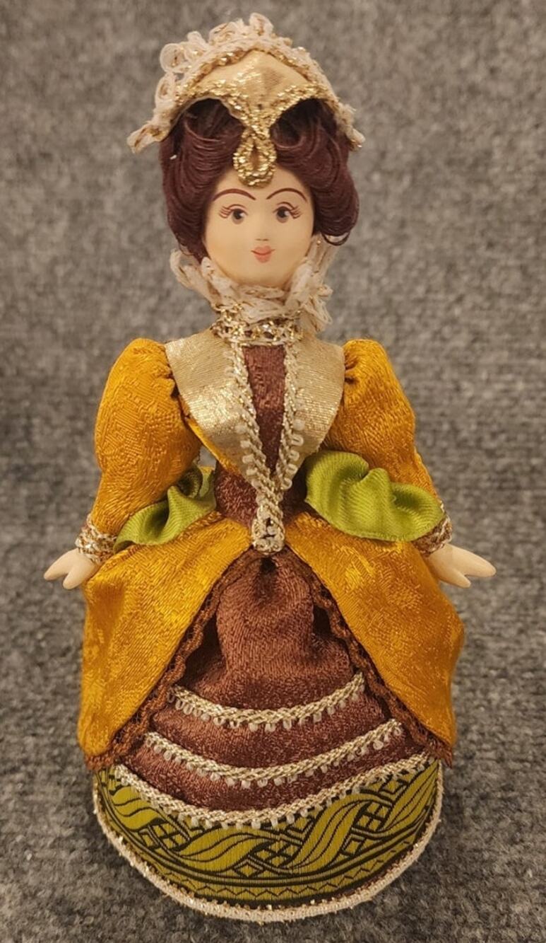 Vintage Russian Folk Art Doll Porcelain Head & Hands Fabric Dress Signed 6.5"